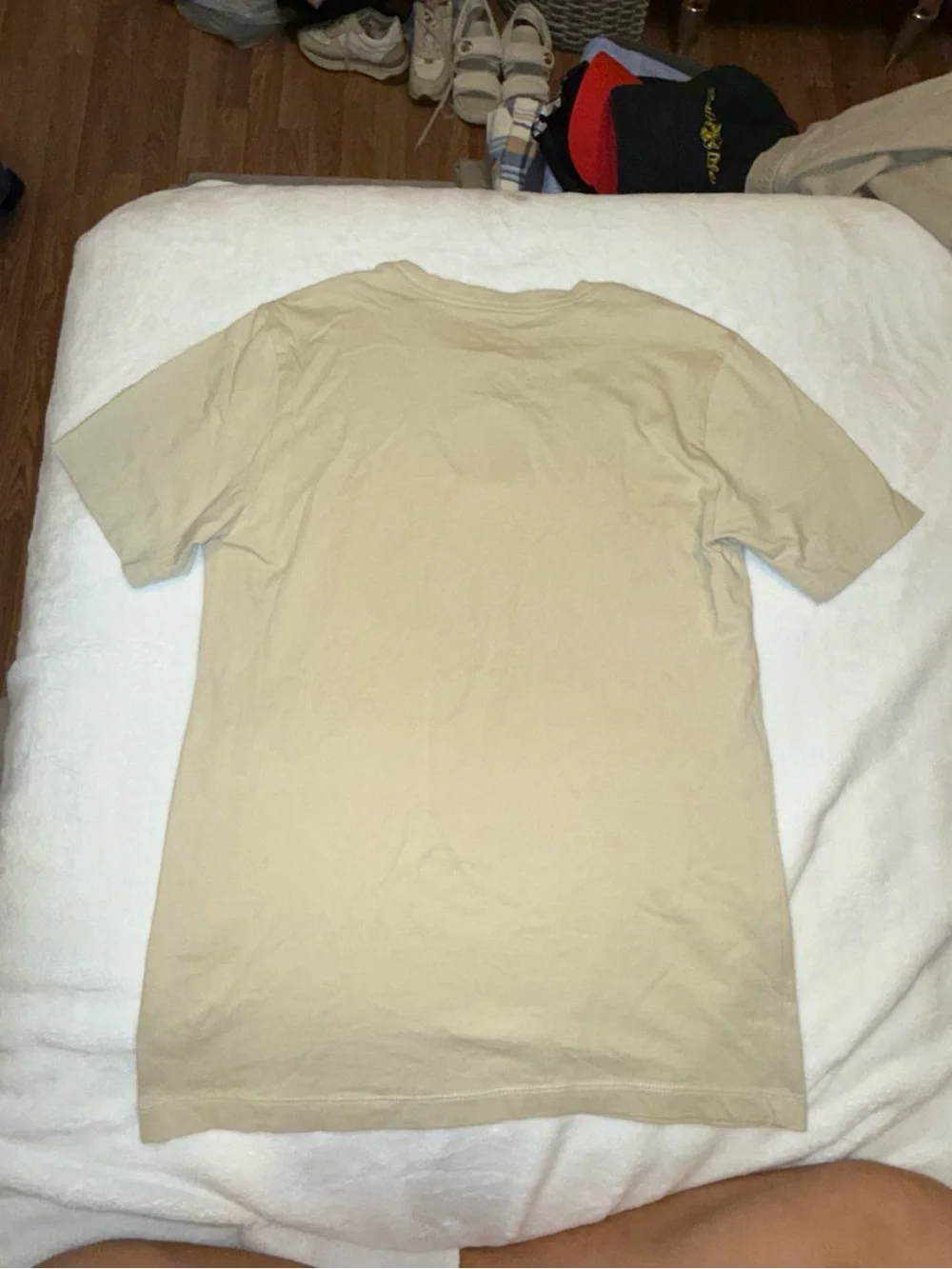 Nike Men's Short Sleeve F.C. Logo Tee - Beige with White Graphics